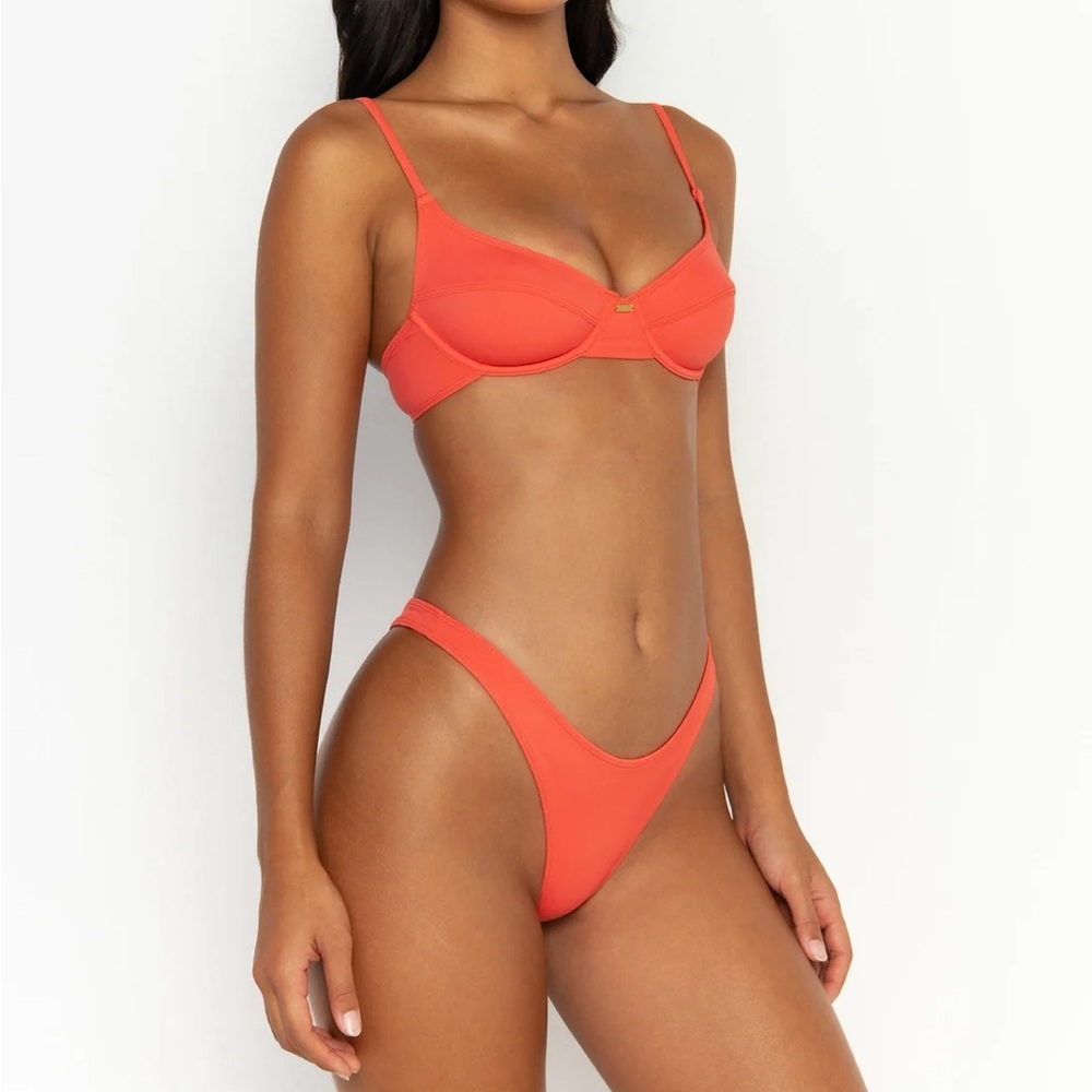 Gooseberry sculpting bikini top in Coral XS and bikini thong in Coral XS